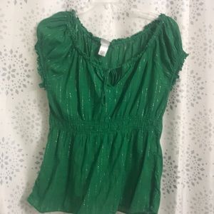 Green 18/20W top with silver thread & corset back.